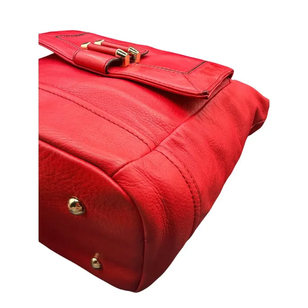 B Makowsky Red Pebbled Leather Hobo Shoulder Bag Gold Hardware